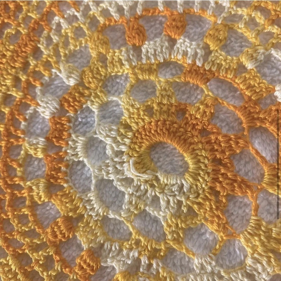 Vintage MCM Orange Handmade Crochet  Knit Doilies - Picture 6 of 9